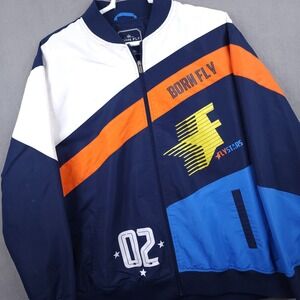 Born Fly Windbreaker Mens 4XL Navy Blue Orange Colorblock Graphic Zip Jacket